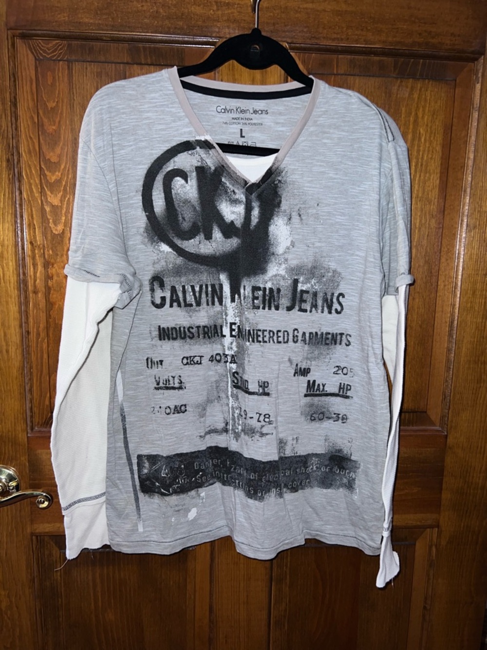 Calvin Klein Jeans Men's Layered-Look Long Sleeve Graphic Shirt - Light Gray